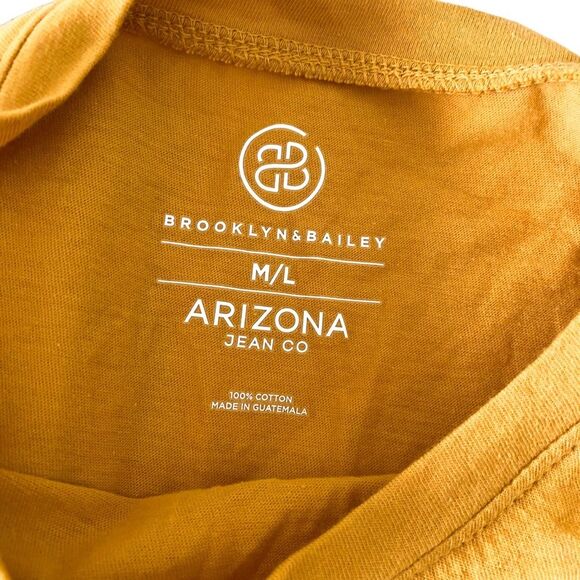 Arizona Jean Co Mustard Yellow Stay Weird Graphic Cropped Short Sleeve Top M/L - Picture 3 of 3